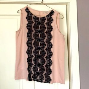 Ann Taylor Loft Blush Pink with Black Lace Tank Top